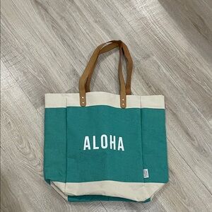 Soho Teal Canvas Tote with Cream Trim and Brown Handles beach vacation carry all